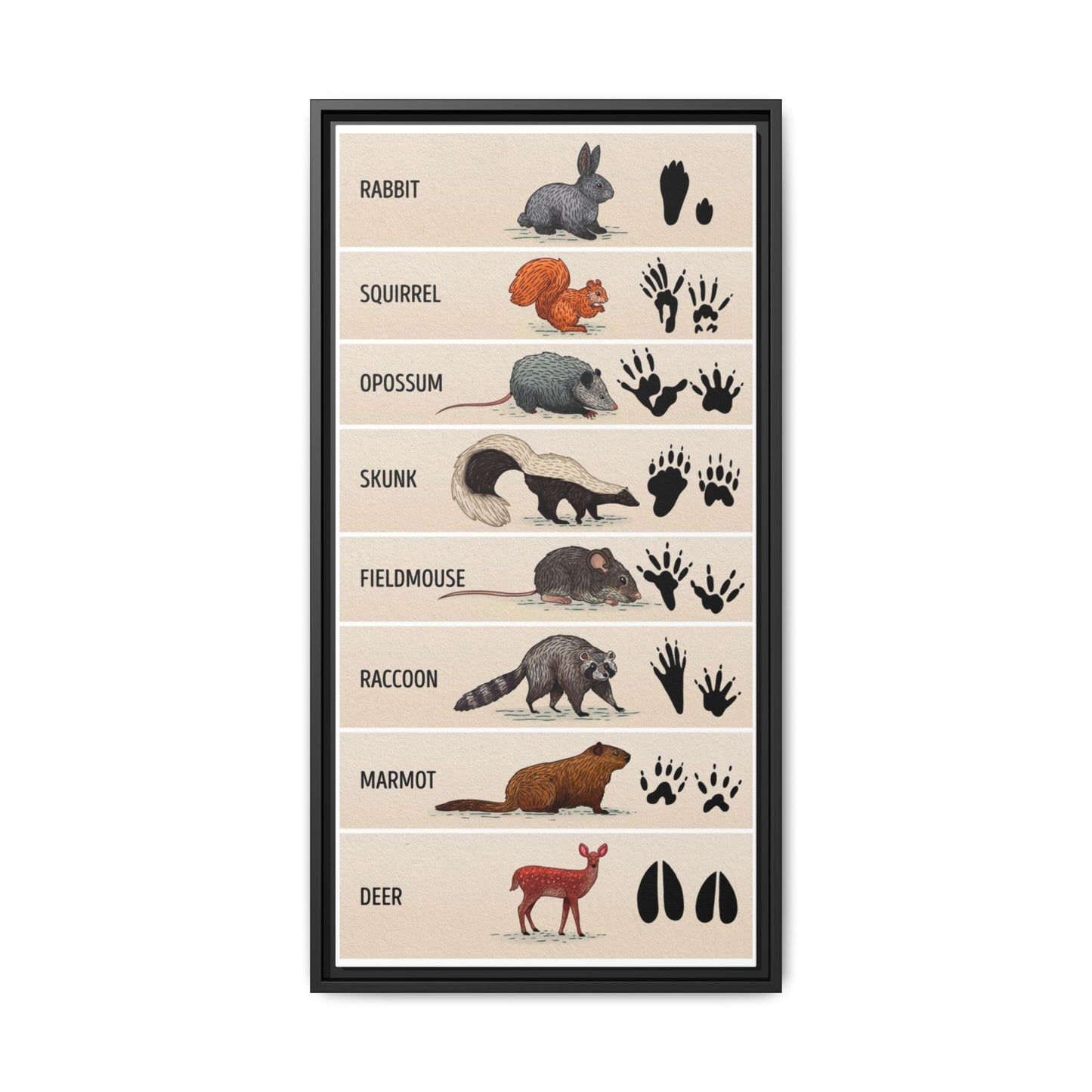 Animal Footprints Rabbit Squirrel Opossum Skunk Vertical Canvas And Poster