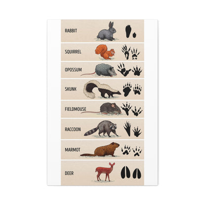 Animal Footprints Rabbit Squirrel Opossum Skunk Vertical Canvas And Poster