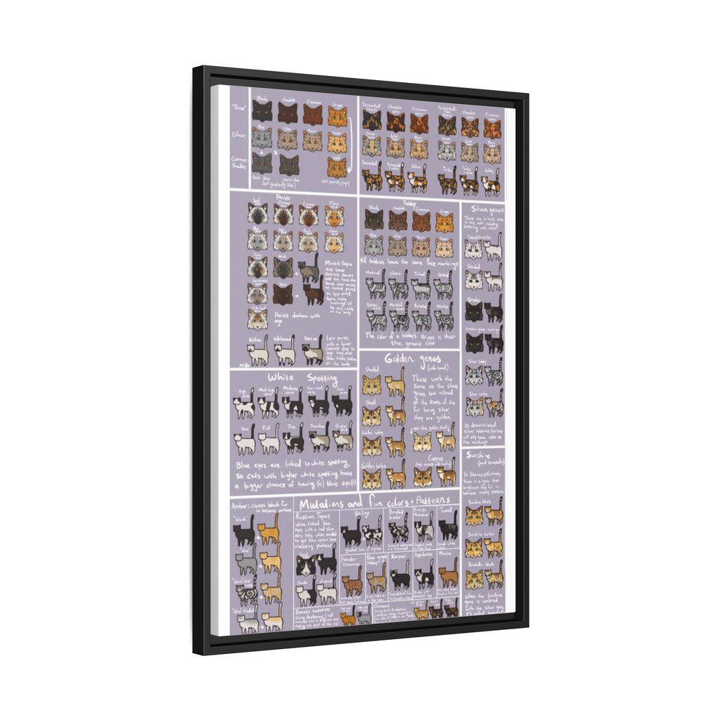 Cat Coat Colors and Patterns Poster, Feline Genetics Chart, Cat Markings Identification Guide, Cat Color Mutations Educational Canvas Print