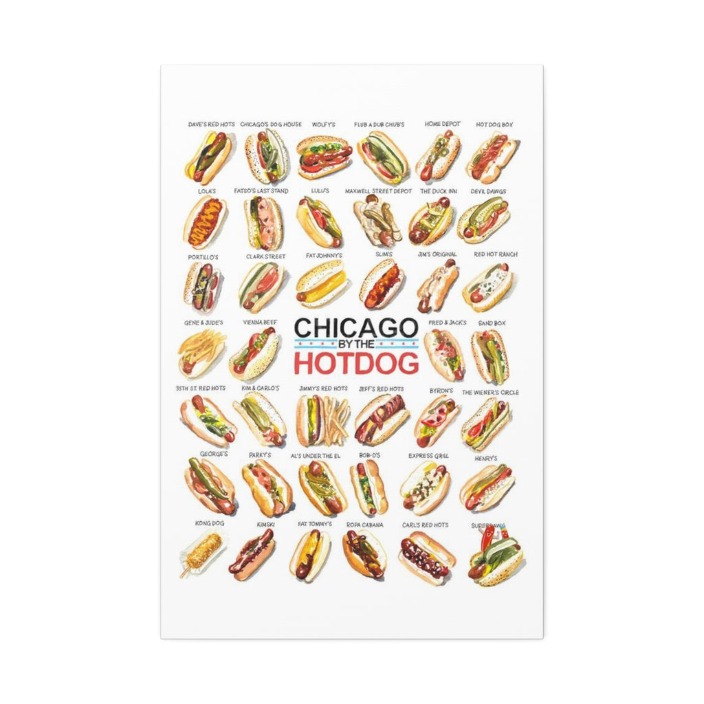 Chicago Hot Dog Poster, Famous Chicago Hot Dog Styles Chart, Iconic Hot Dog Stand Guide, Food Lover Educational Canvas Print