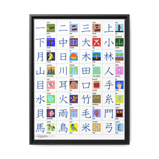 Chinese Japanese Kanji Poster, Essential Kanji Characters Chart, Basic Japanese and Chinese Characters Learning Guide Educational Canvas Print