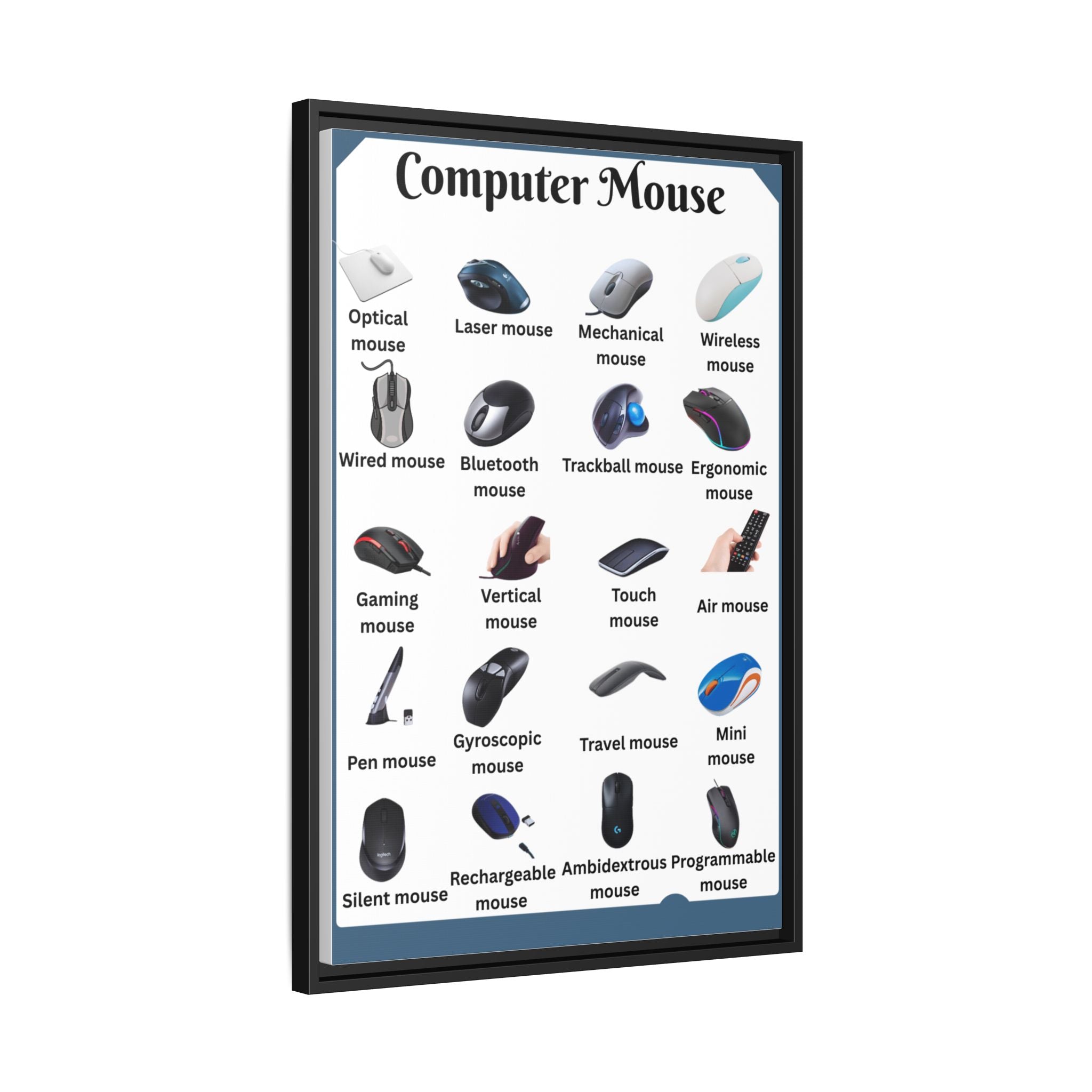Computer Mouse Types Poster, Computer Mouse Guide Chart Print, Mouse Identification Wall Art, PC Gaming Tech Gift