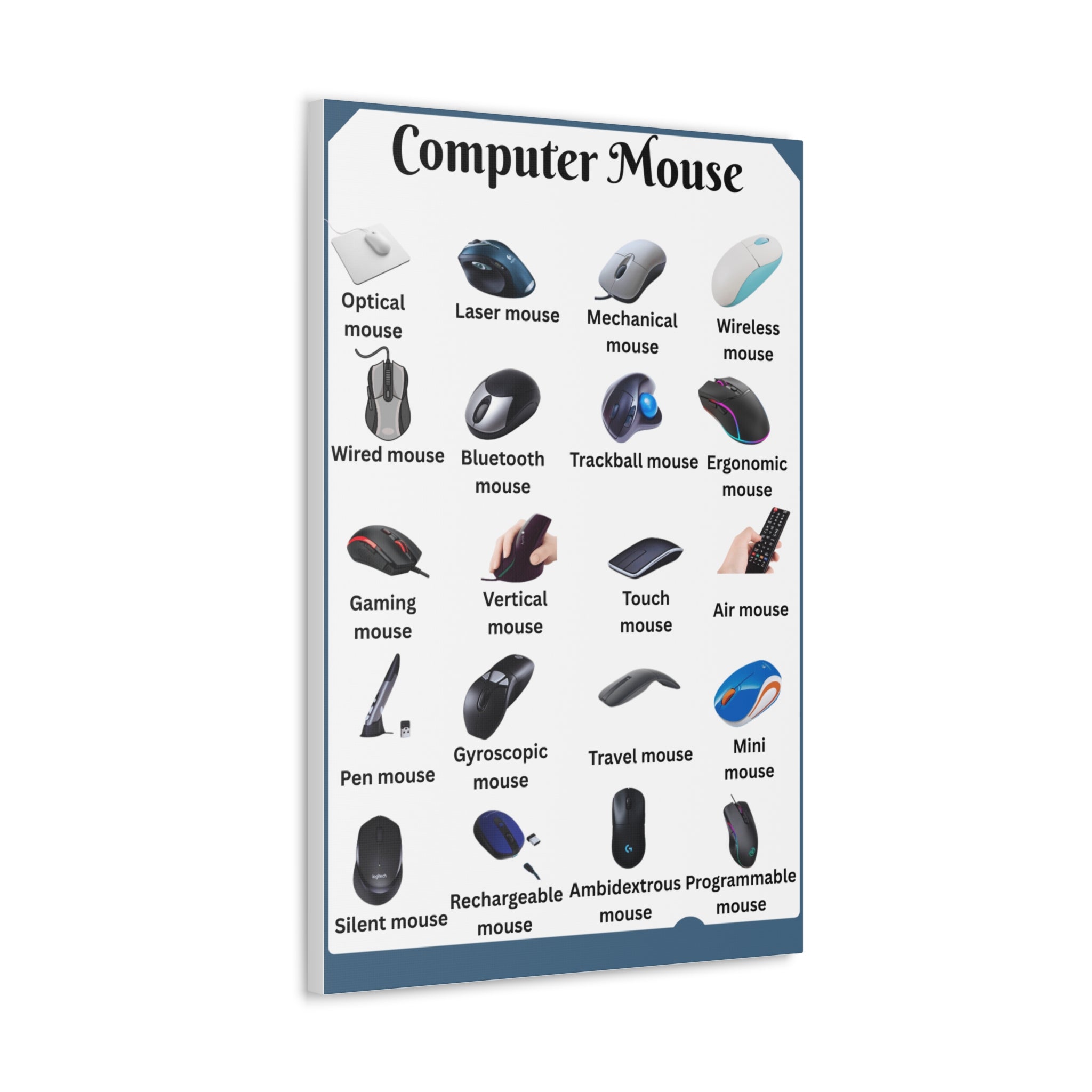 Computer Mouse Types Poster, Computer Mouse Guide Chart Print, Mouse Identification Wall Art, PC Gaming Tech Gift