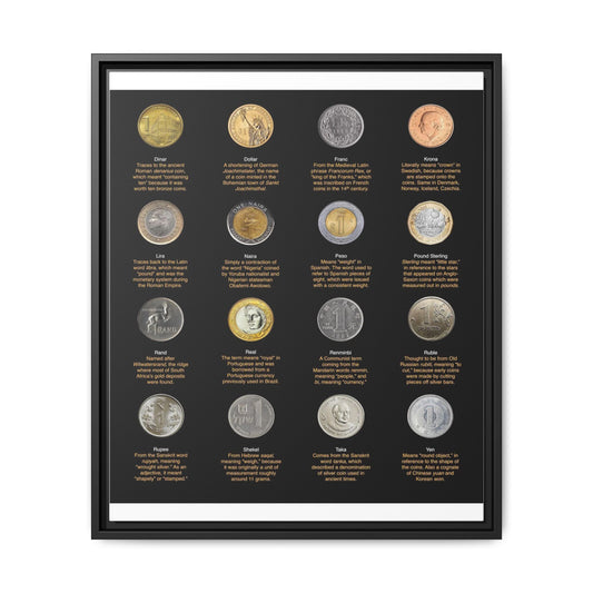 Currency Names Guide Vertical Poster and Canvas