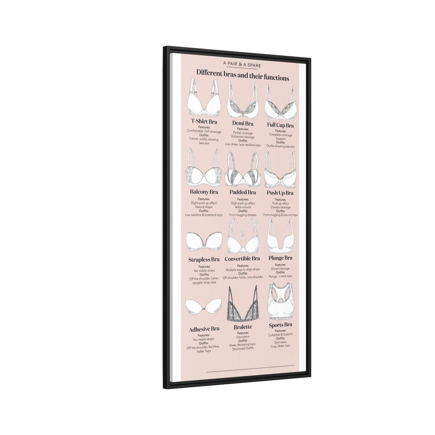 Different Bra Styles And Their Functions Poster, Types Of Bras Guide Vertical Poster