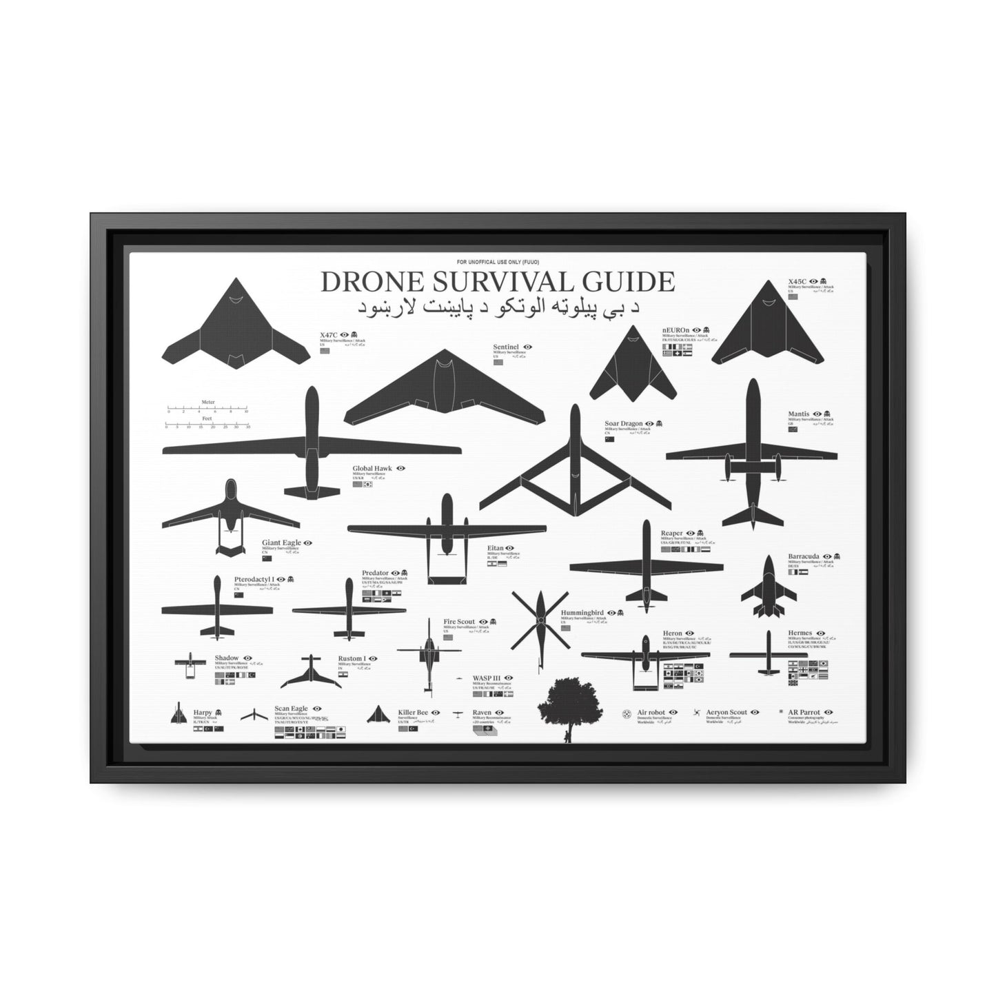 Drone Survival Guide Poster, Military Drone Identification Guide Horizontal Poster