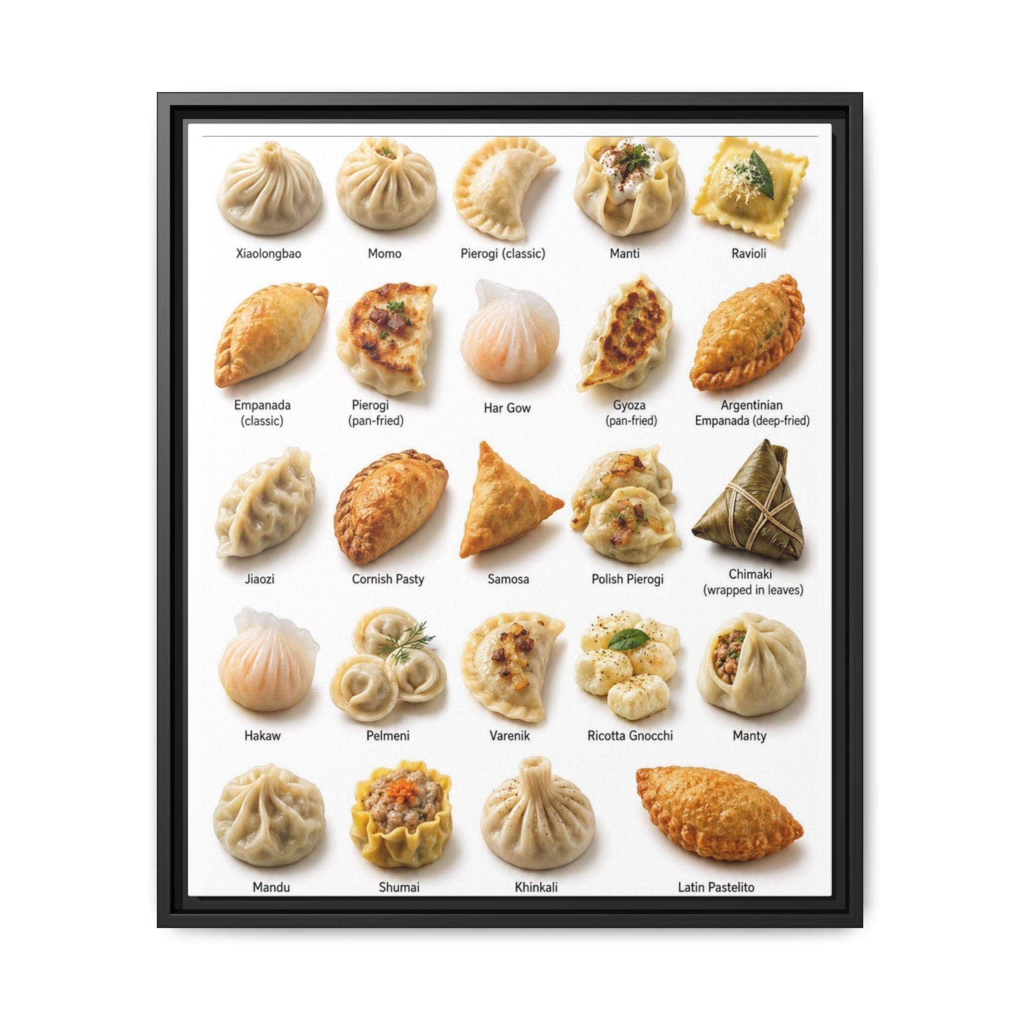 Dumplings Around the World Poster, International Dumpling Types Chart, Global Dumpling Guide, Culinary Food Educational Canvas Print