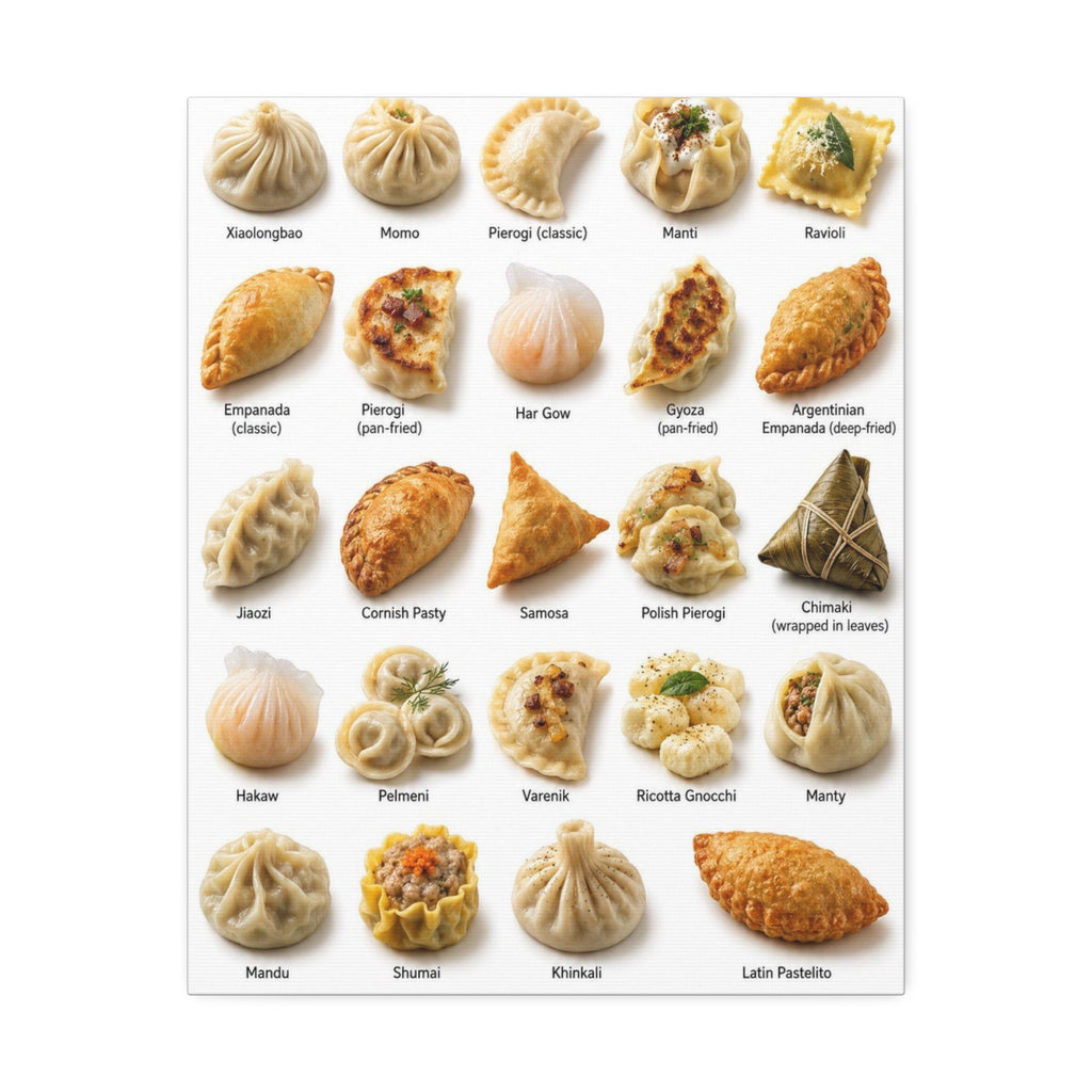 Dumplings Around the World Poster, International Dumpling Types Chart, Global Dumpling Guide, Culinary Food Educational Canvas Print