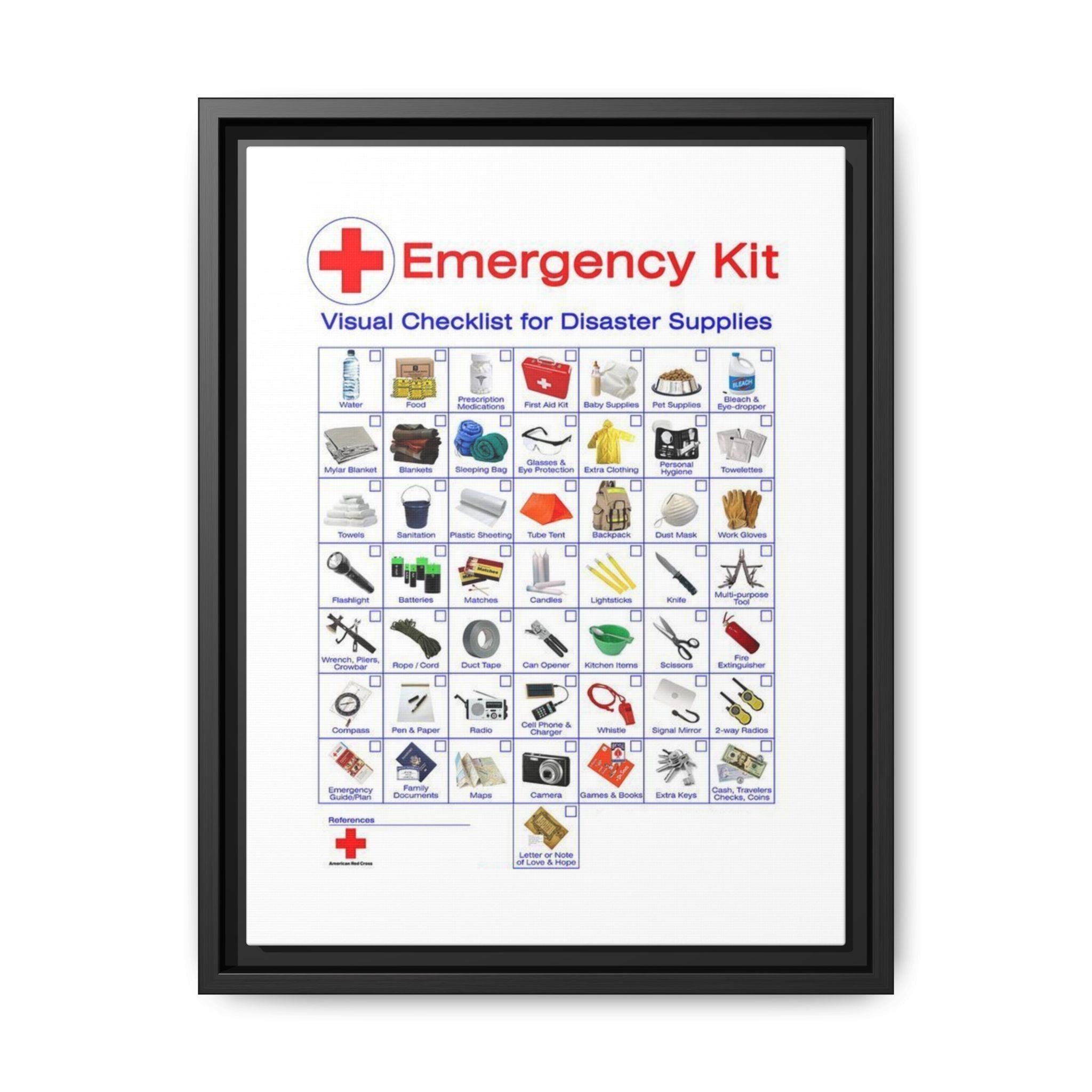 Emergency Kit Visual Checklist for Disaster Supplies Vertical Poster and Canvas