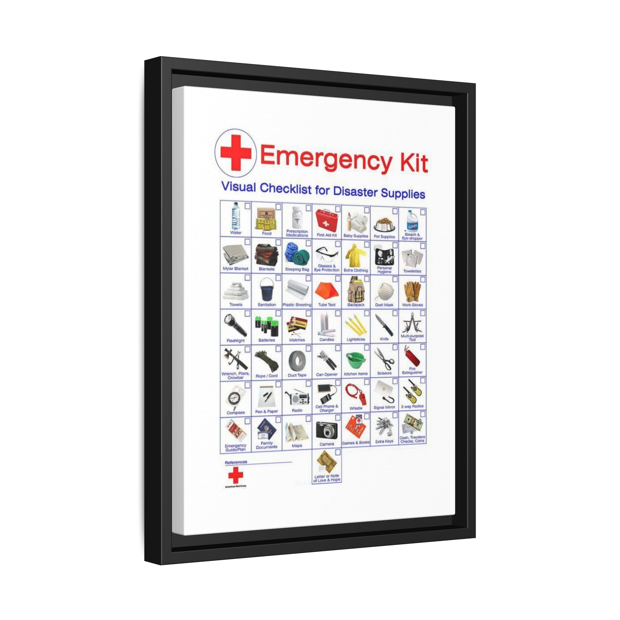 Emergency Kit Visual Checklist for Disaster Supplies Vertical Poster and Canvas