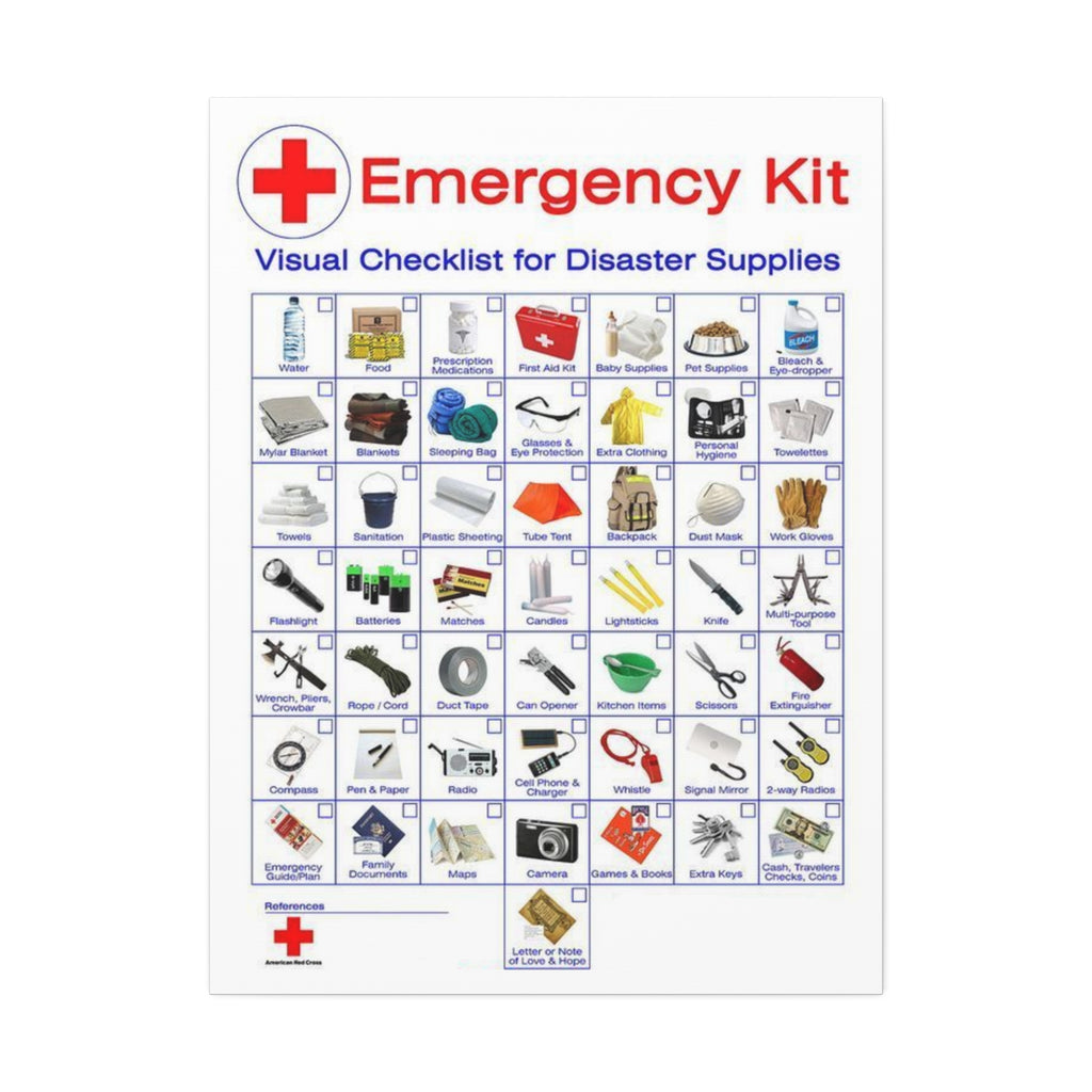 Emergency Kit Visual Checklist for Disaster Supplies Vertical Poster and Canvas