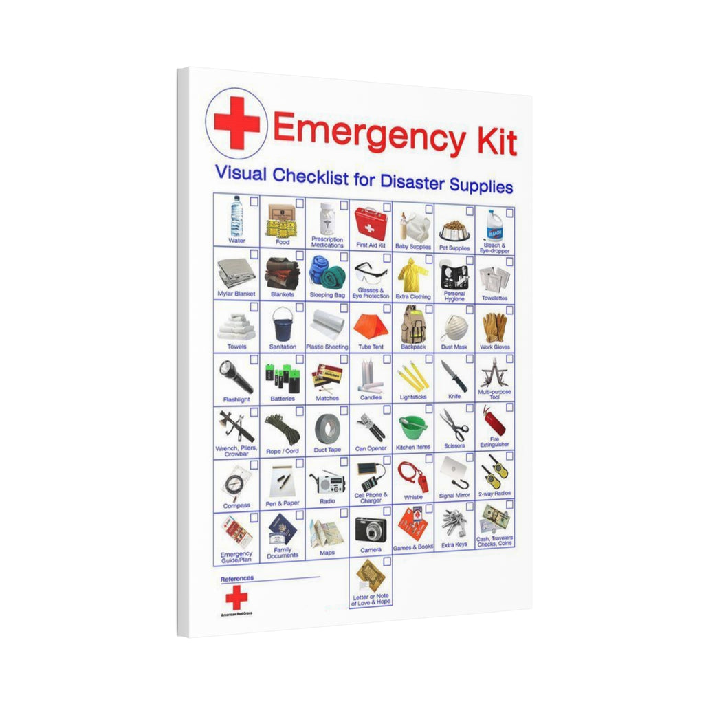 Emergency Kit Visual Checklist for Disaster Supplies Vertical Poster and Canvas