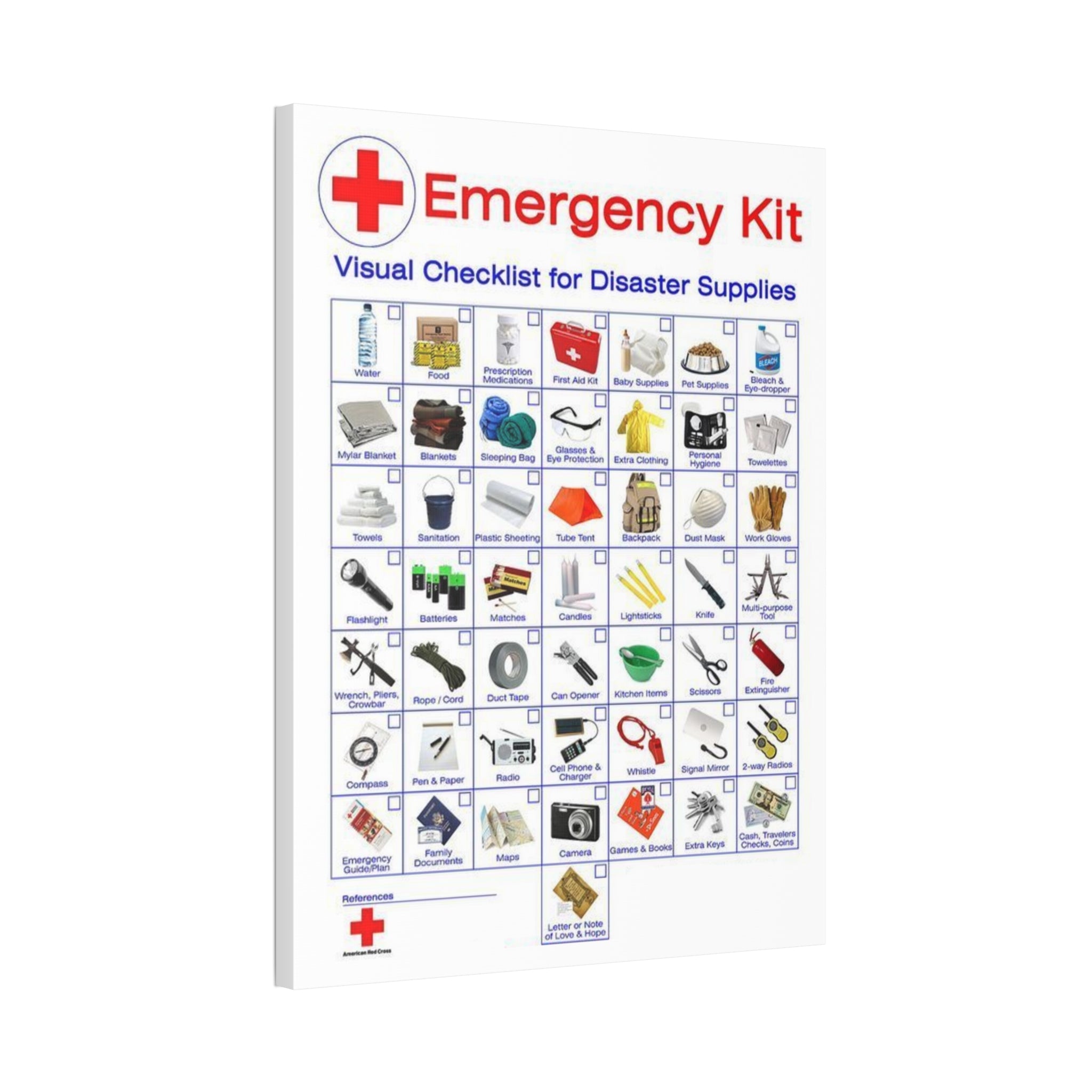 Emergency Kit Visual Checklist for Disaster Supplies Vertical Poster and Canvas