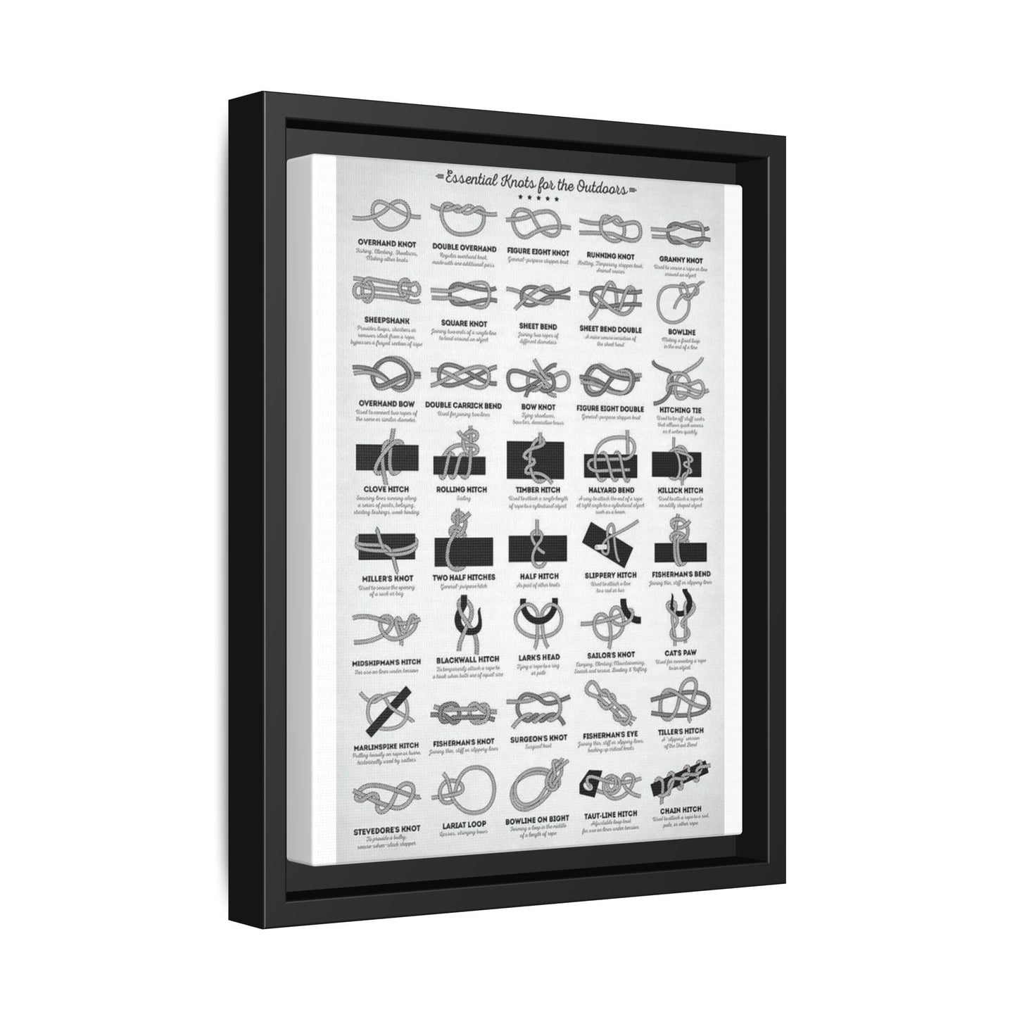 Essential Knots For The Outdoors Poster, Outdoor Knot Guide Vertical Poster