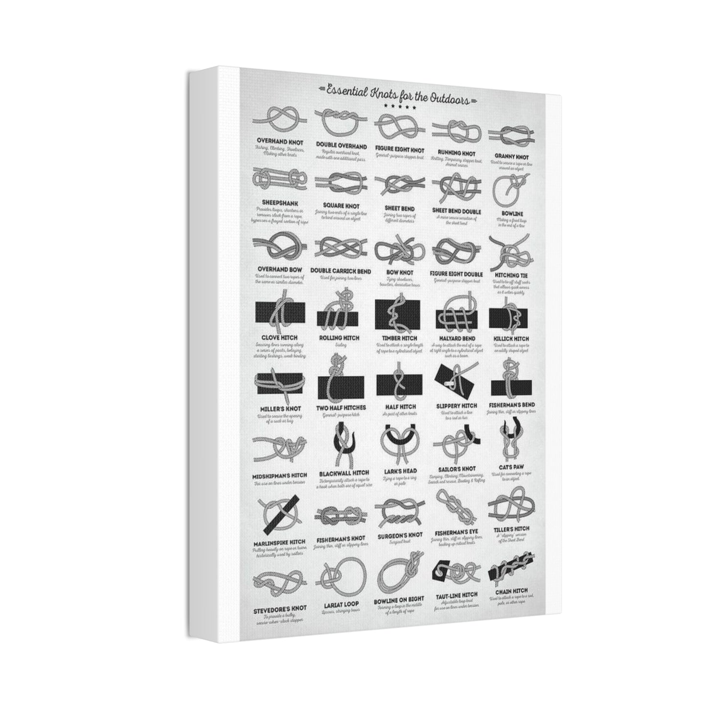 Essential Knots For The Outdoors Poster, Outdoor Knot Guide Vertical Poster