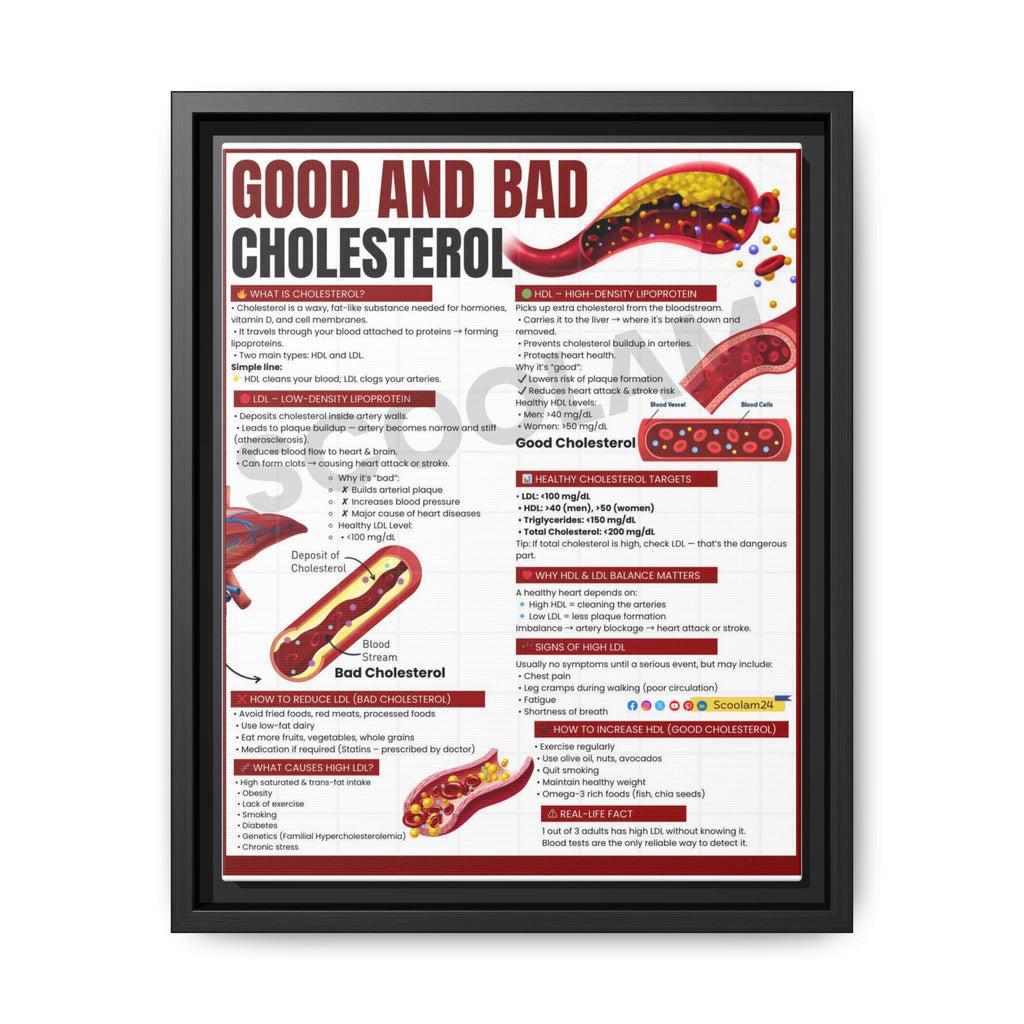 Good and Bad Cholesterol Poster, HDL vs LDL Comparison Chart, Healthy Cholesterol Levels Guide, Heart Health Educational Canvas Print