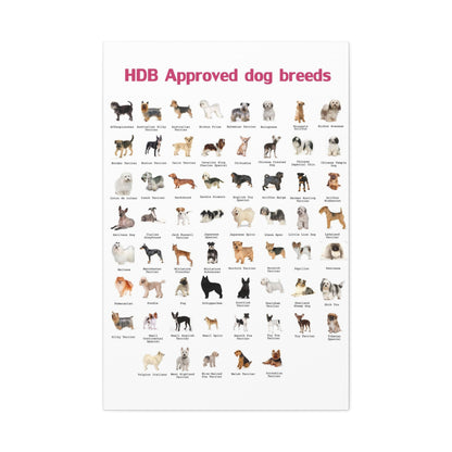 HDB Approved Dog Breeds Poster, Dog Breeds Identification Guide Vertical Poster