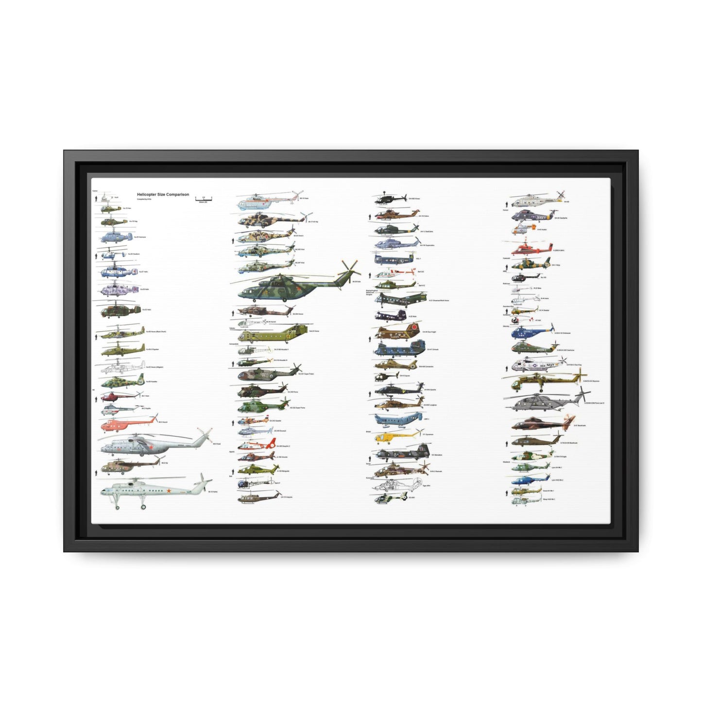 Helicopter Size Comparison Horizontal Poster and Canvas