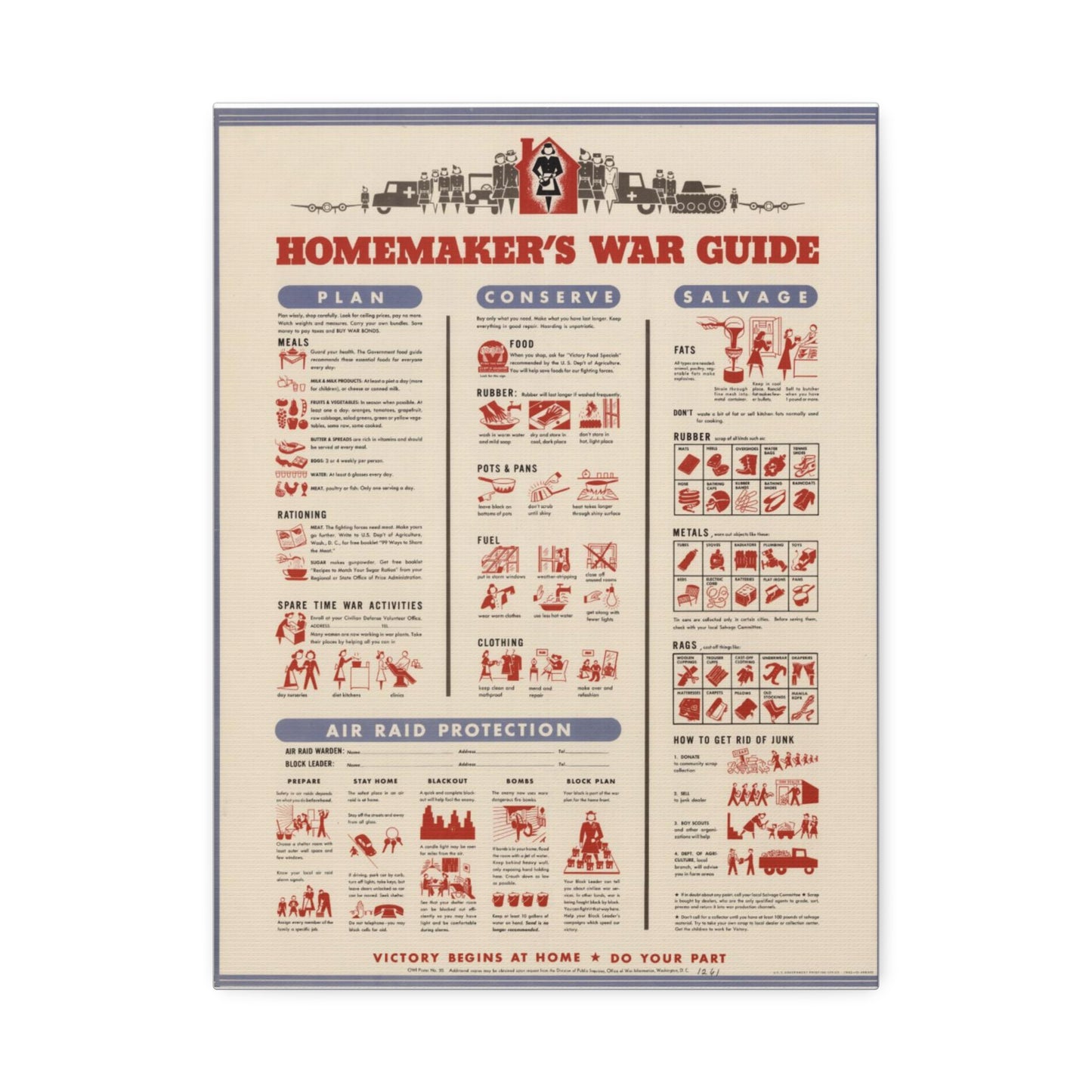 Homemaker's War Guide Poster, Wartime Homefront Reference Vertical Poster