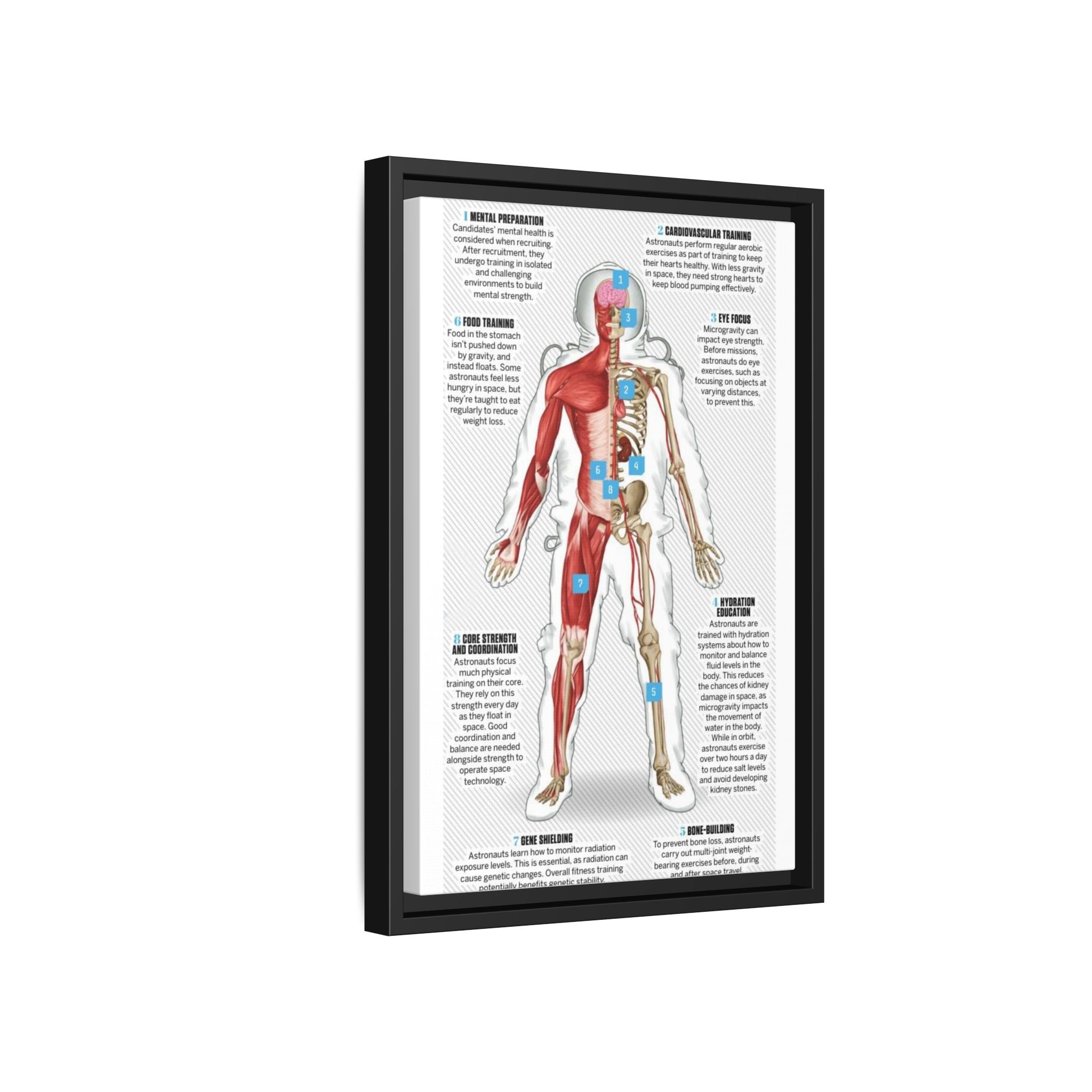 How Astronauts Prepare for Space Poster, Astronaut Body Training Guide, Space Mission Health and Fitness Infographic, Educational Science Canvas Print