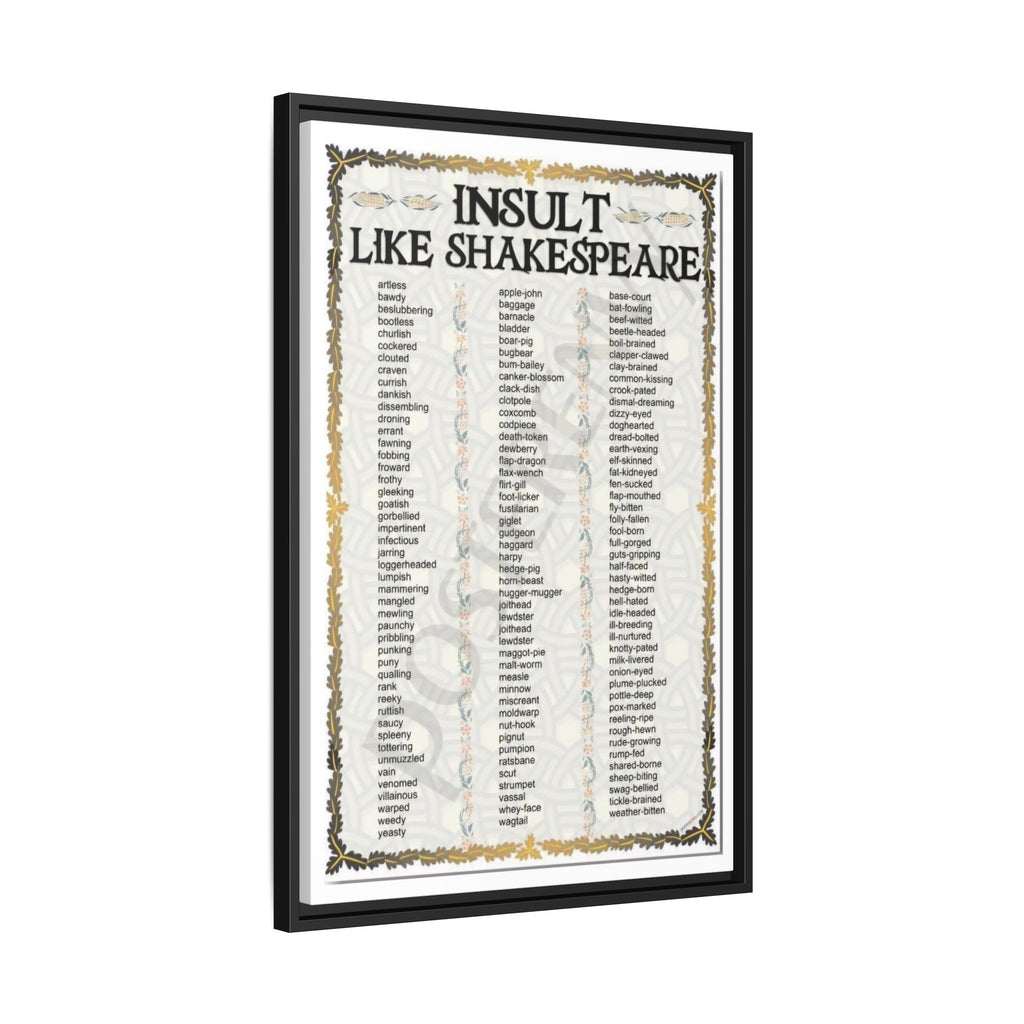 Insult Like Shakespeare Poster, Shakespearean Insults Vocabulary Chart Literary Wall Art Canvas Print