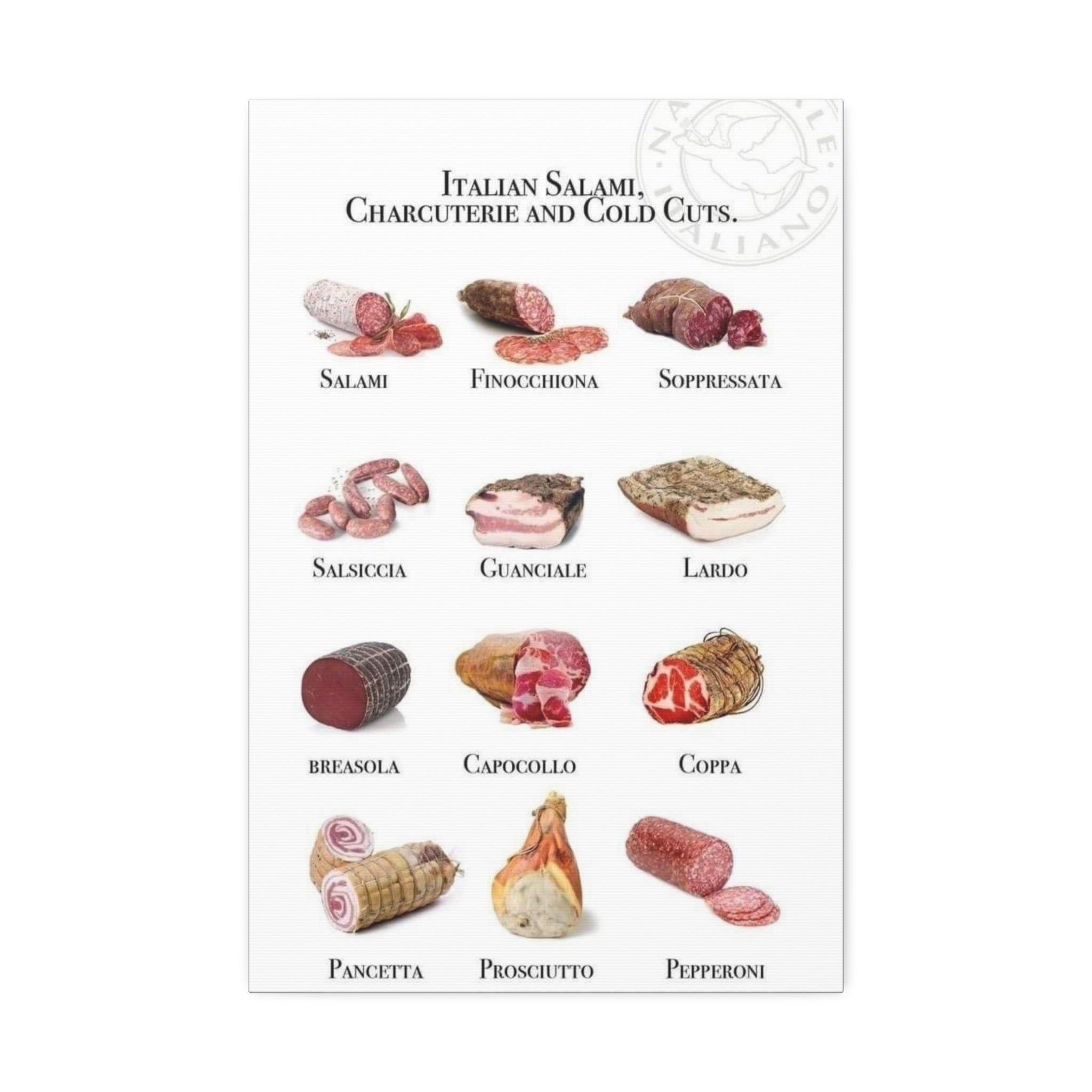 Italian Salami Charcuterie and Cold Cuts Vertical Poster and Canvas