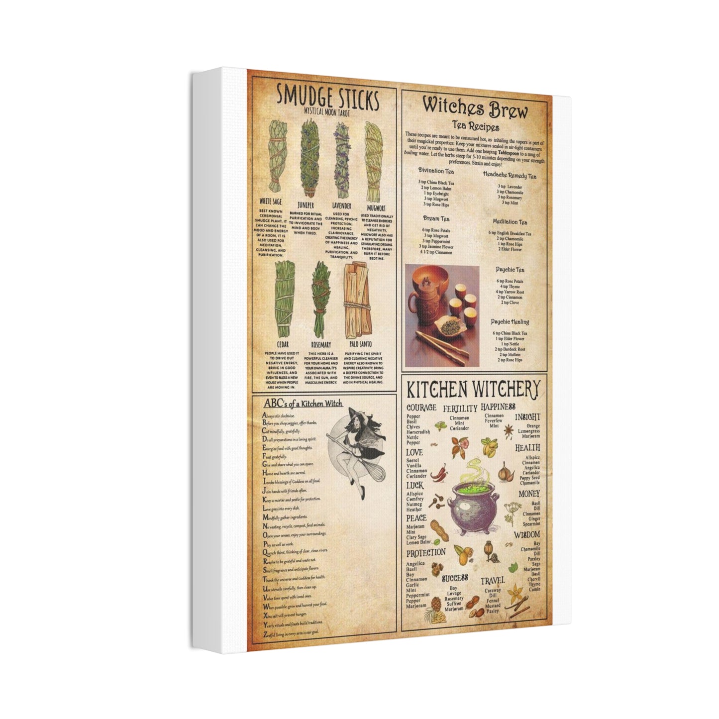 Kitchen Witchery Poster, Smudge Sticks And Herbal Tea Guide Vertical Poster