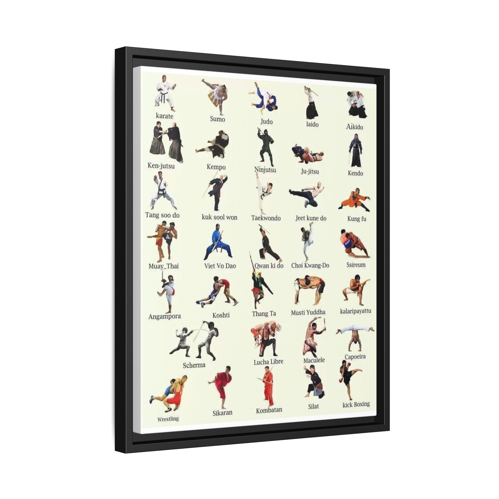 Martial Arts Poster, World Martial Arts Styles Chart, Traditional and Modern Fighting Disciplines Guide Educational Canvas Print