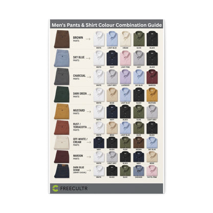 Men's Pants And Shirt Color Combination Guide, Men's Outfit Color Matching Horizontal Poster