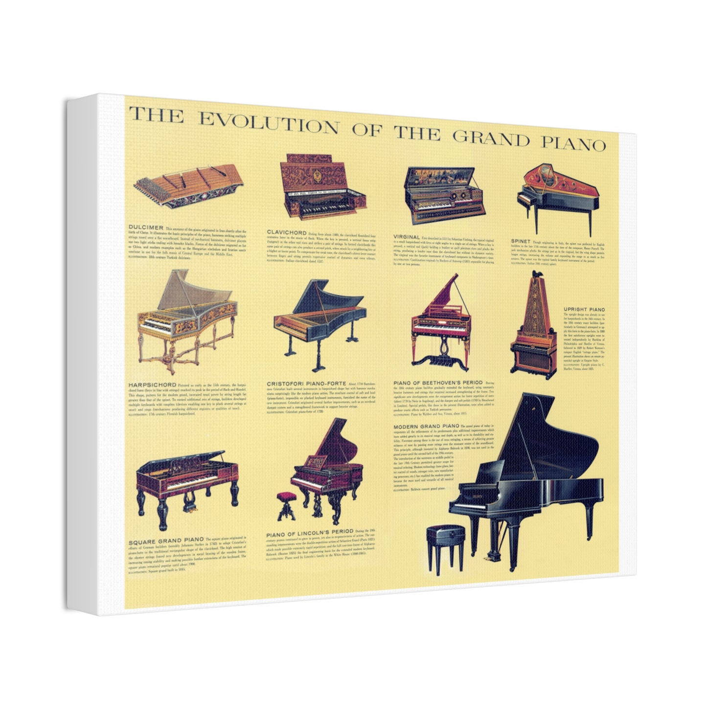 Piano Evolution Guide Poster, History Of Piano Development Vertical Poster