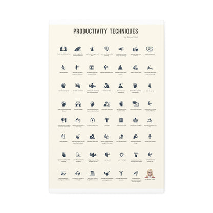 Productivity Techniques Poster, Productivity Tips Chart Vertical Poster