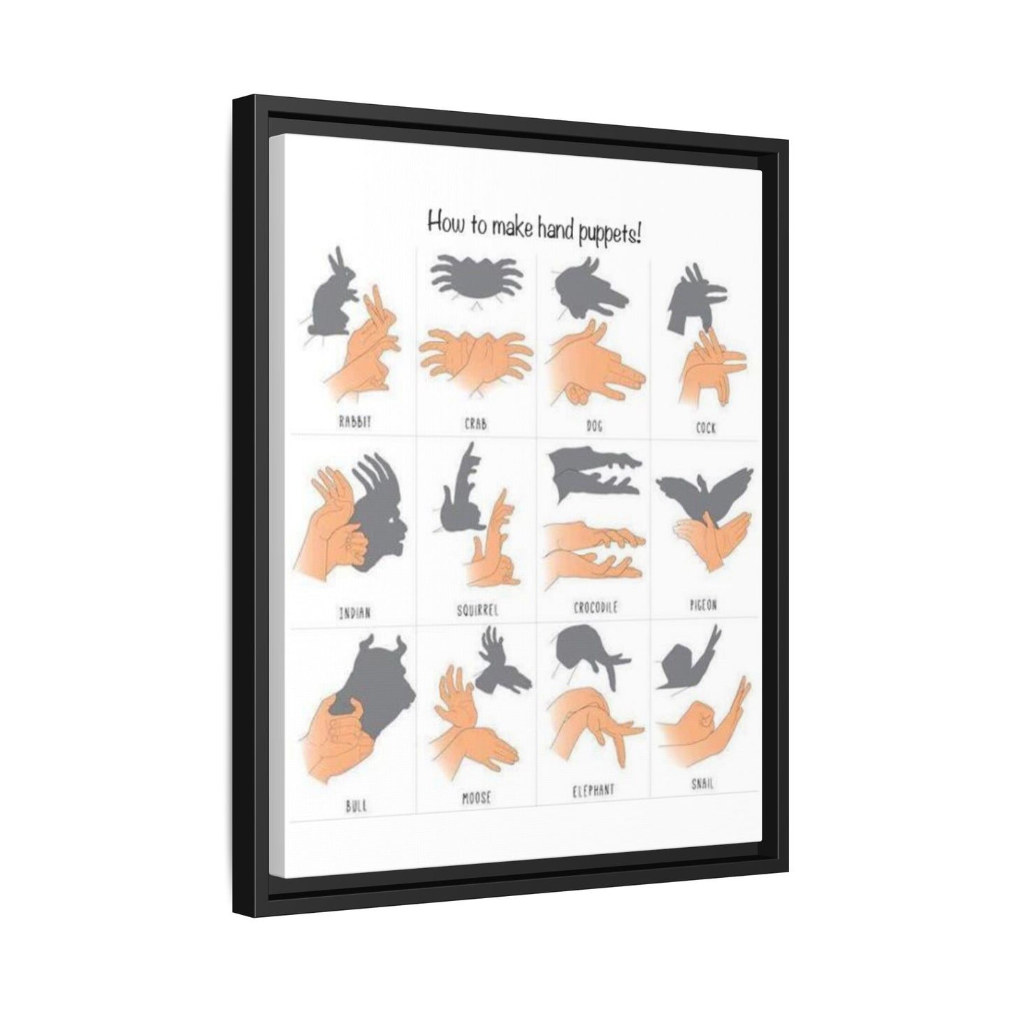 Shadow Hand Puppets Guide Poster, Hand Shadow Art Chart Vertical Poster