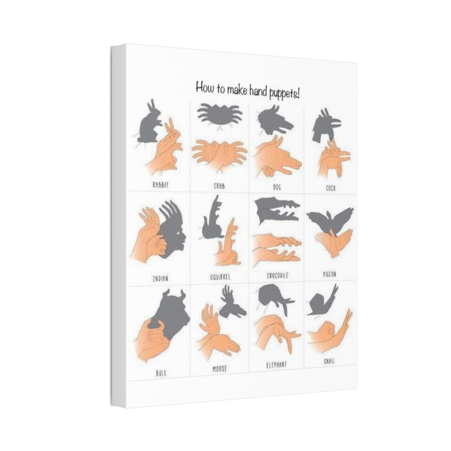 Shadow Hand Puppets Guide Poster, Hand Shadow Art Chart Vertical Poster