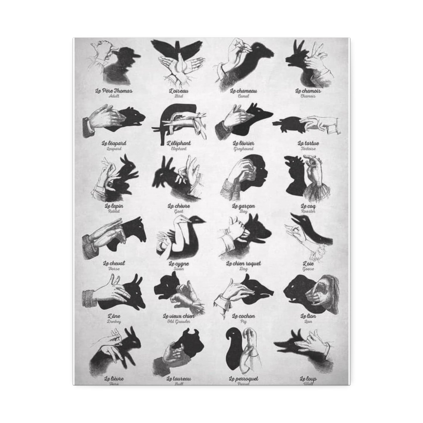 Shadow Puppets Guide Poster, Hand Shadow Art Chart Vertical Poster