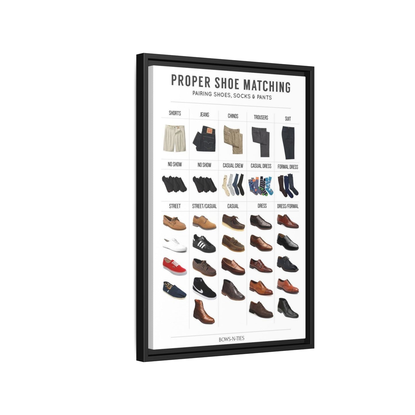 Shoe Matching Guide Poster, Men’s Shoes Socks And Pants Chart Vertical Poster