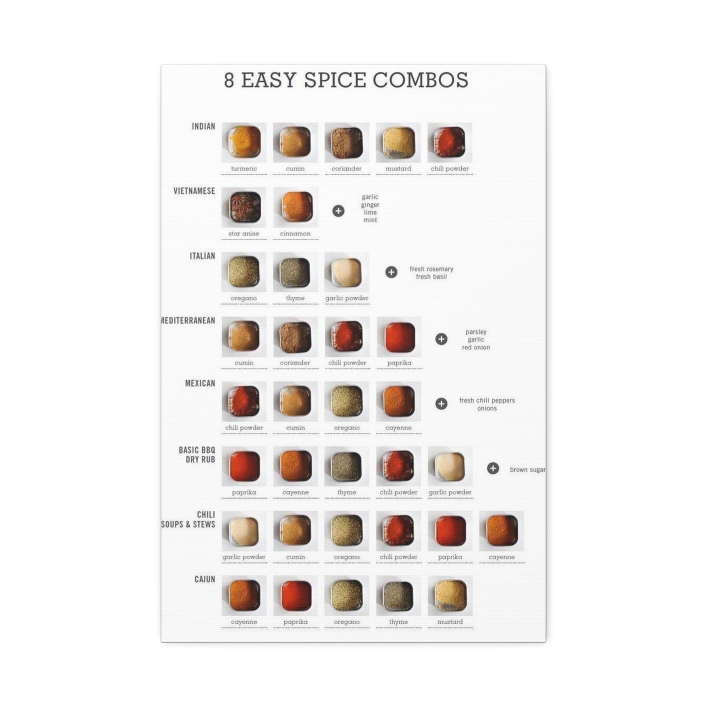 Spice Combos Guide Poster, International Spice Blends Chart Vertical Poster