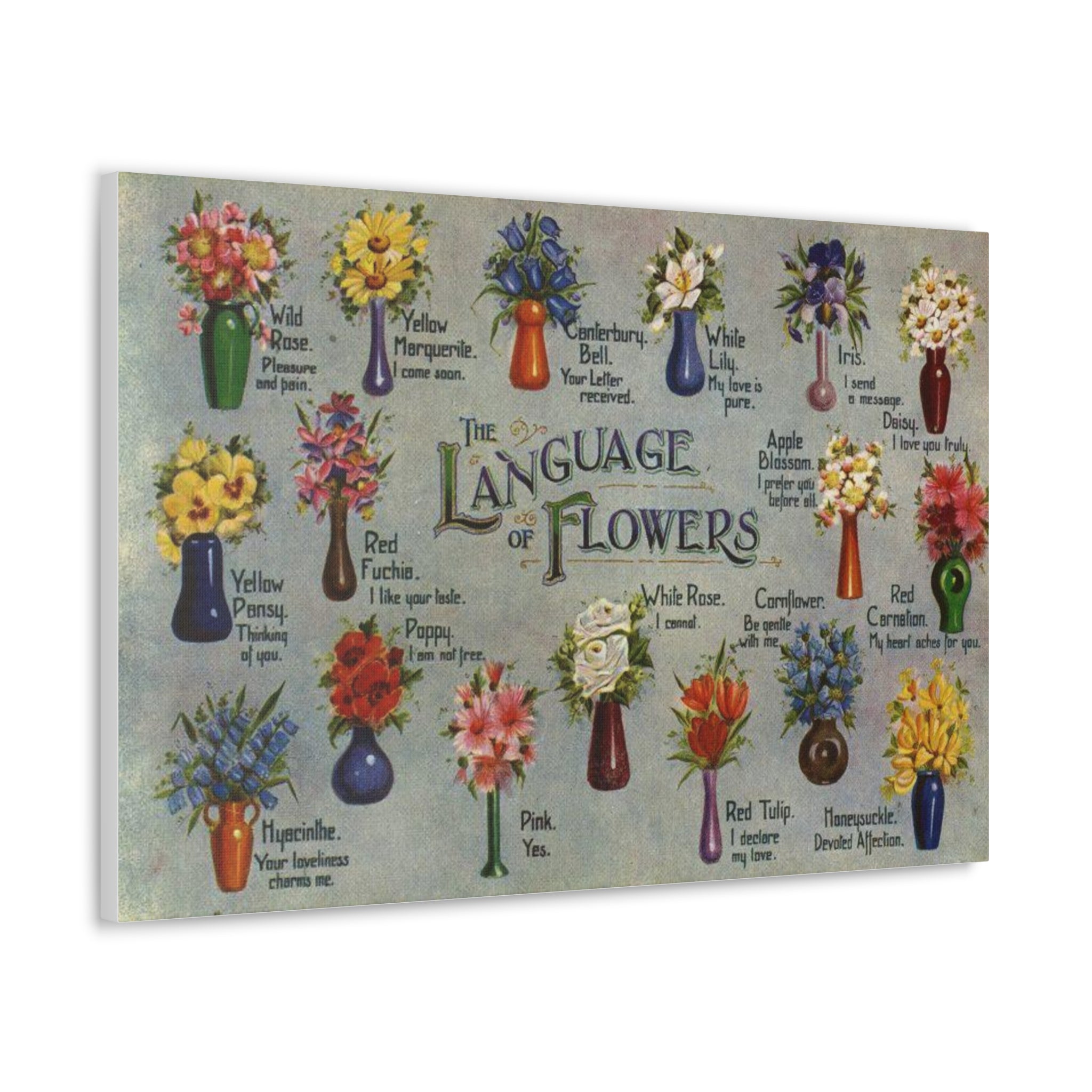 The Language of Flowers Poster, Victorian Floriography Chart Print, Flower Meaning Wall Art, Botanical Vintage Decor Gift