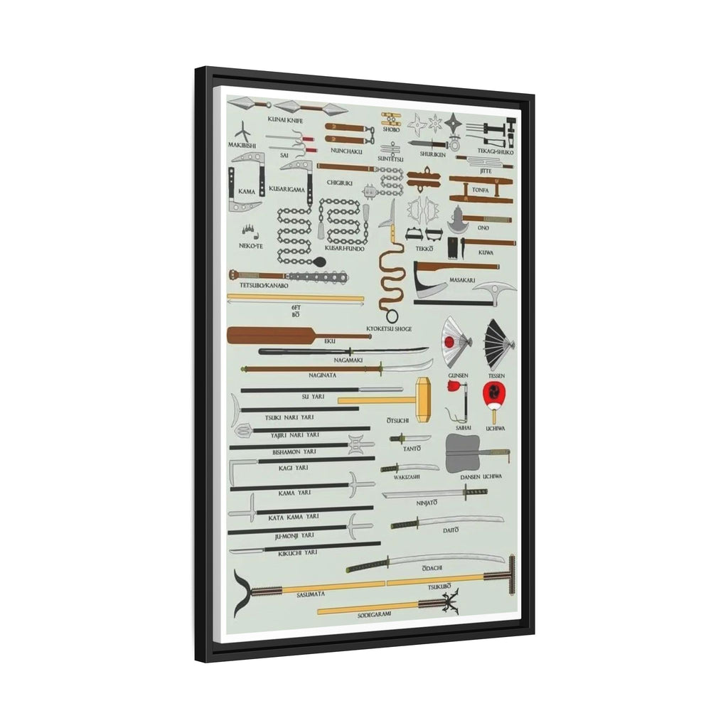 Traditional Japanese Weapons Poster, Samurai and Ninja Weapons Identification Chart, Martial Arts History Wall Art Canvas Print