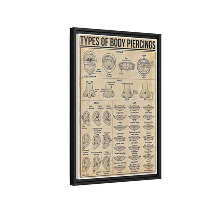 Types Of Body Piercings Guide Poster, Different Piercing Locations Chart Vertical Poster