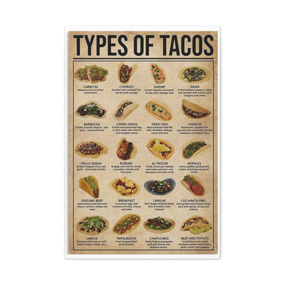 Types Of Tacos Carnitas Chorizo Shrimp Rajas Vertical Canvas And Poster