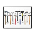 Types of Hammers Poster, Hammer Identification Chart, Vintage Workshop Tool Wall Art Canvas Print