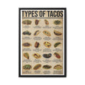 Types of Tacos Poster, Mexican Taco Guide Chart Food Kitchen Wall Art Canvas Print