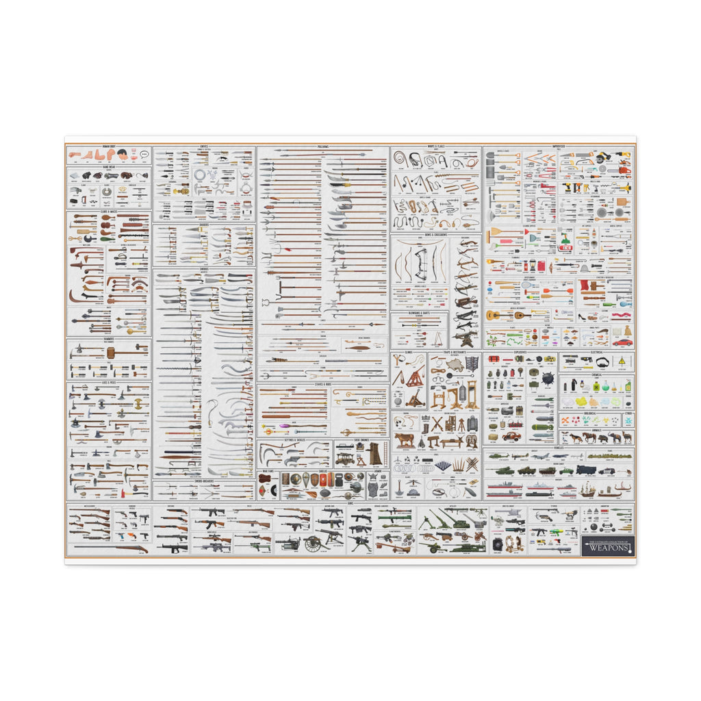 Weapons History and Visual Guide Poster and Canvas, Vintage Weapons Chart Wall Art, Military Arms Collection Print