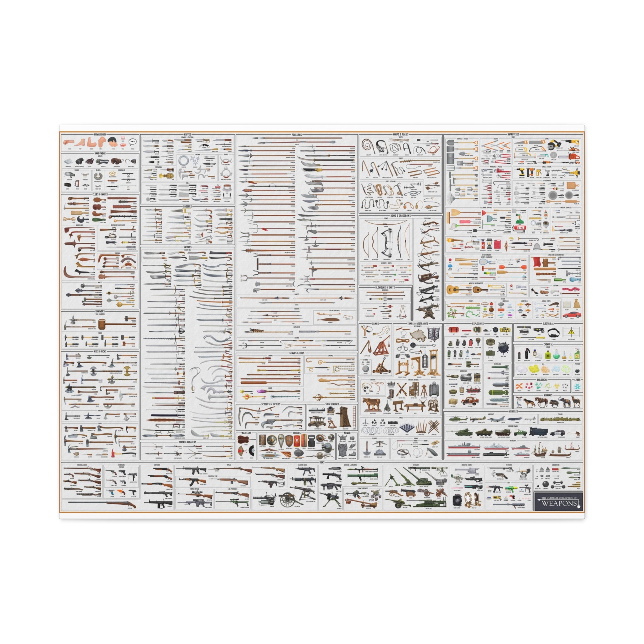 Weapons History and Visual Guide Poster and Canvas, Vintage Weapons Chart Wall Art, Military Arms Collection Print